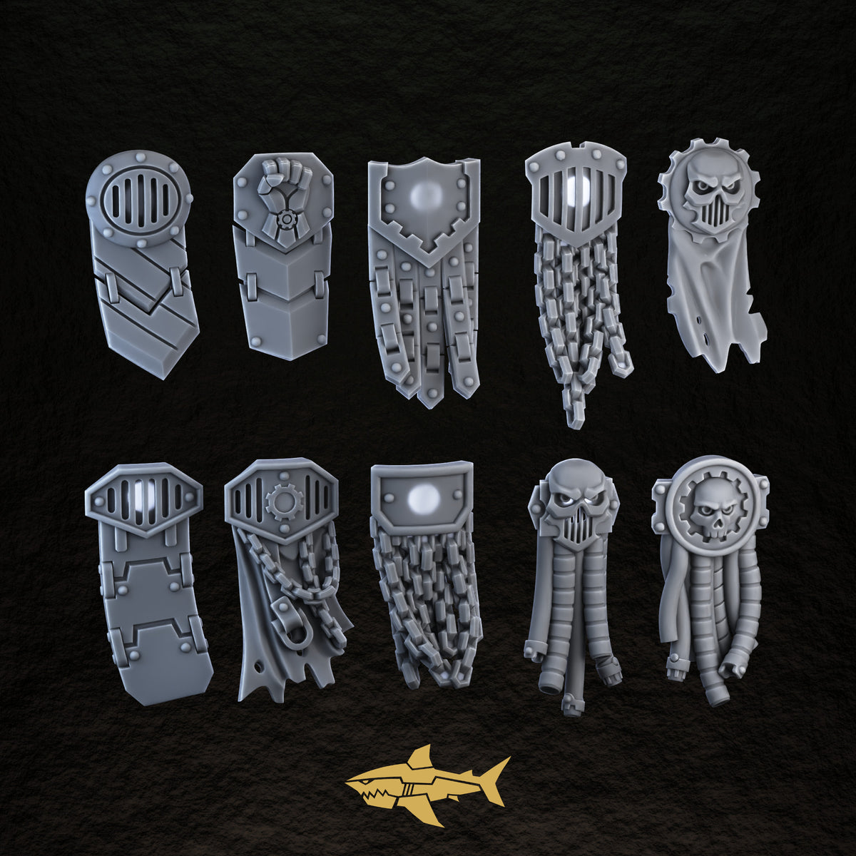 Bionic Legions Tabards & Loincloths – all ten tabards and loincloths, 32 mm resin sci-fi bits, Sharkass