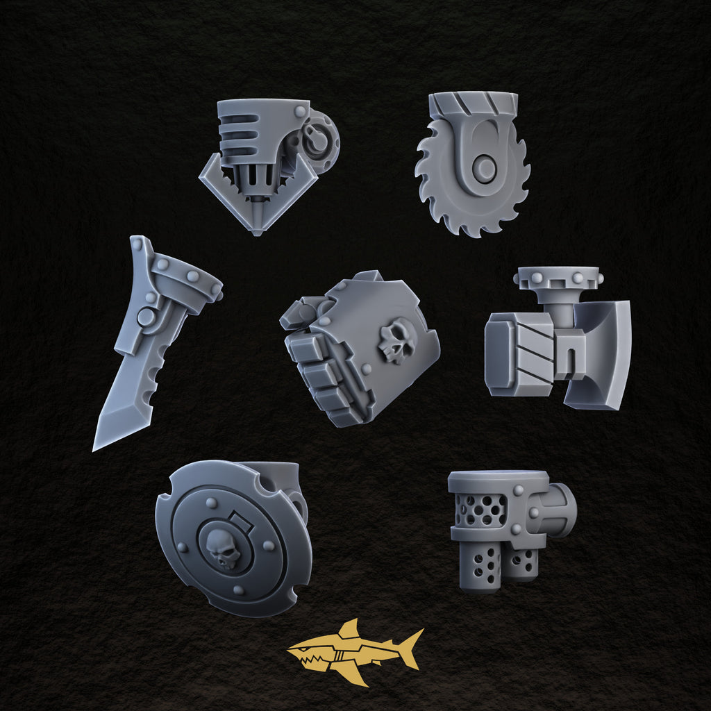 Bionic Legions Modular Arm Kit – seven tool modules, 32 mm resin sci-fi bits, Sharkass