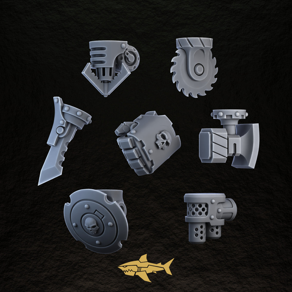 Bionic Legions Modular Arm Kit – seven tool modules, 32 mm resin sci-fi bits, Sharkass
