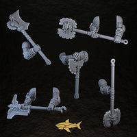 Bionic Legions Heroic Posed Weapons – heroic axes, assembled, 32 mm resin sci-fi bits, Sharkass