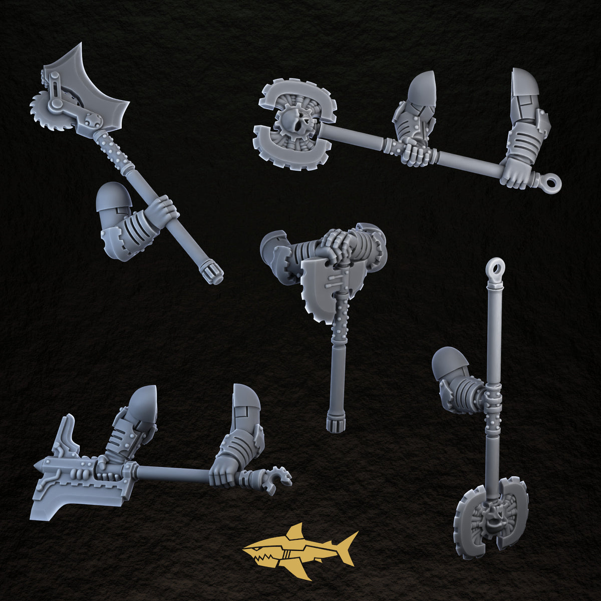 Bionic Legions Heroic Posed Weapons – heroic axes, assembled, 32 mm resin sci-fi bits, Sharkass