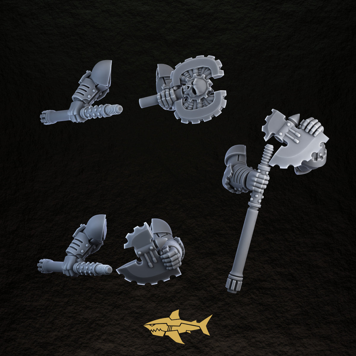 Bionic Legions Heroic Posed Weapons – heroic axes, disassembled, 32 mm resin sci-fi bits, Sharkass