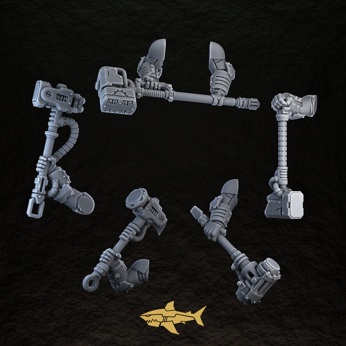 Bionic Legions Heroic Posed Weapons – heroic hammers, 32 mm resin sci-fi bits, Sharkass