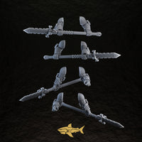 Bionic Legions Heroic Posed Weapons – heroic spears, 32 mm resin sci-fi bits, Sharkass