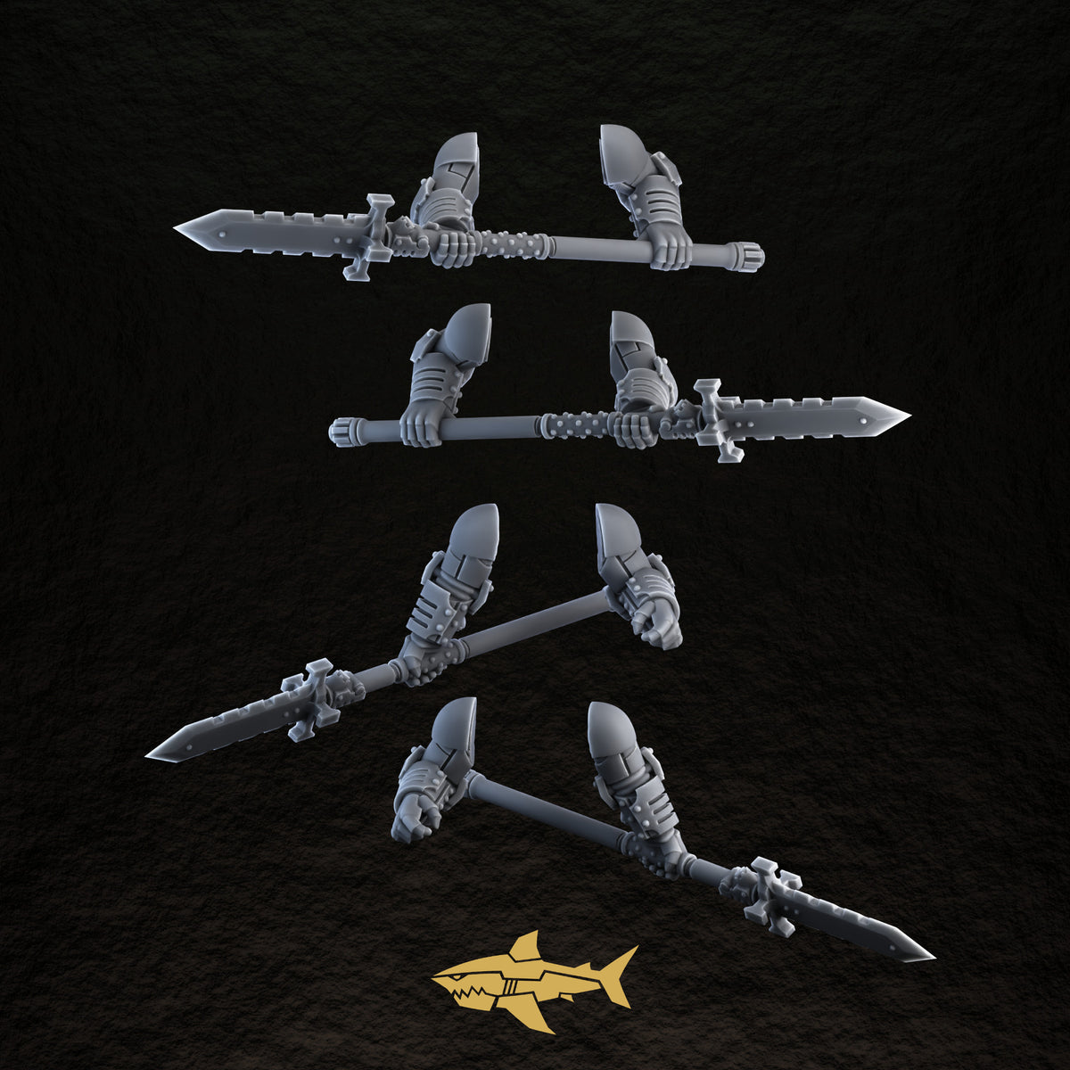 Bionic Legions Heroic Posed Weapons – heroic spears, 32 mm resin sci-fi bits, Sharkass