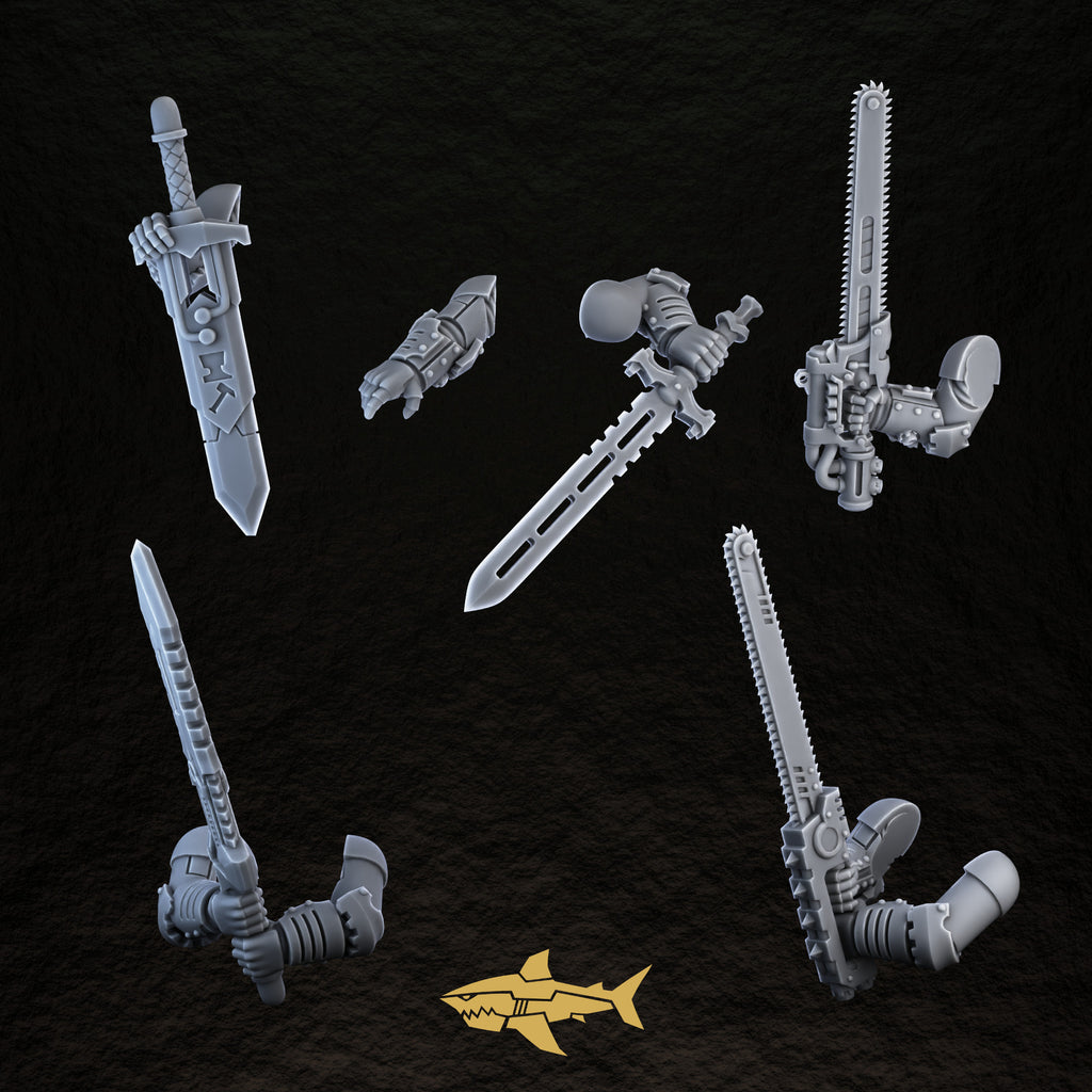 Bionic Legions Heroic Posed Weapons – heroic swords, 32 mm resin sci-fi bits, Sharkass