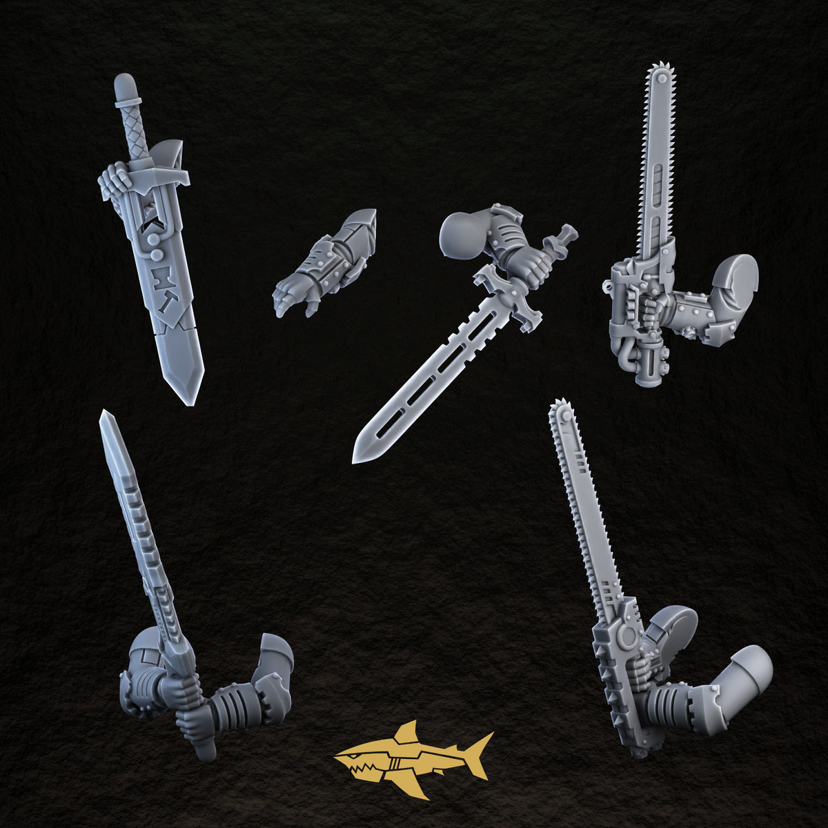 Bionic Legions Heroic Posed Weapons – heroic swords, 32 mm resin sci-fi bits, Sharkass