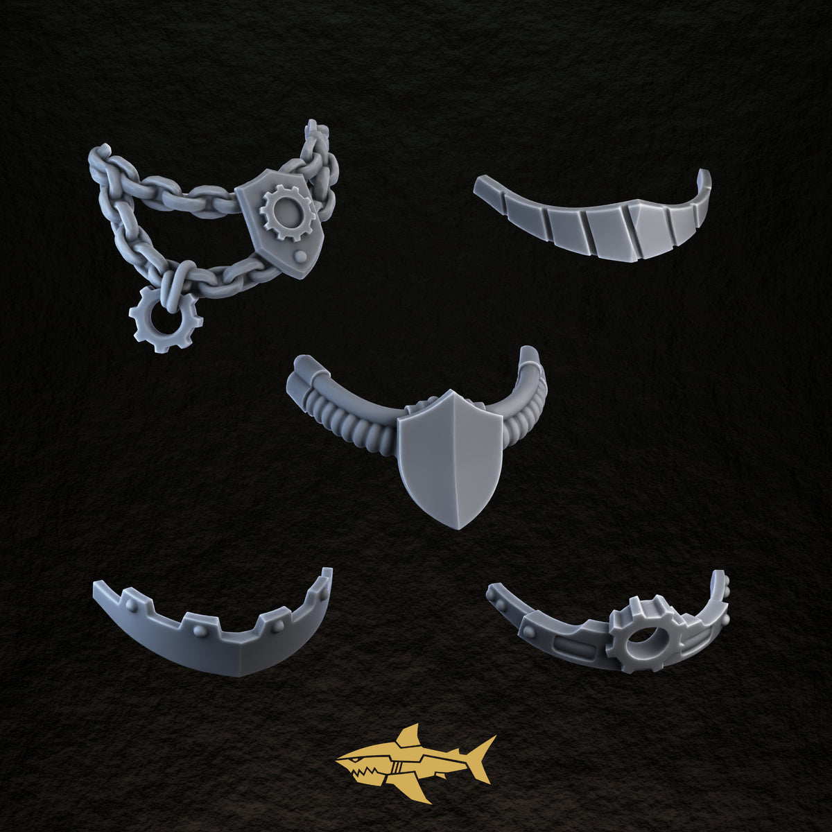 Bionic Legions Gorget Chains & Necklaces – five gorget chains and necklaces, 32 mm resin sci-fi bits, Sharkass