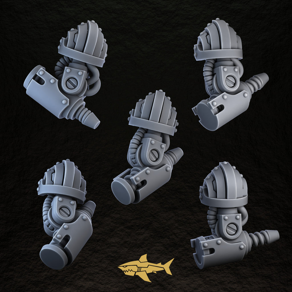 Bionic Legions Mechanical Arms – piston arms with shoulder pads, 32 mm resin sci-fi bits, Sharkass
