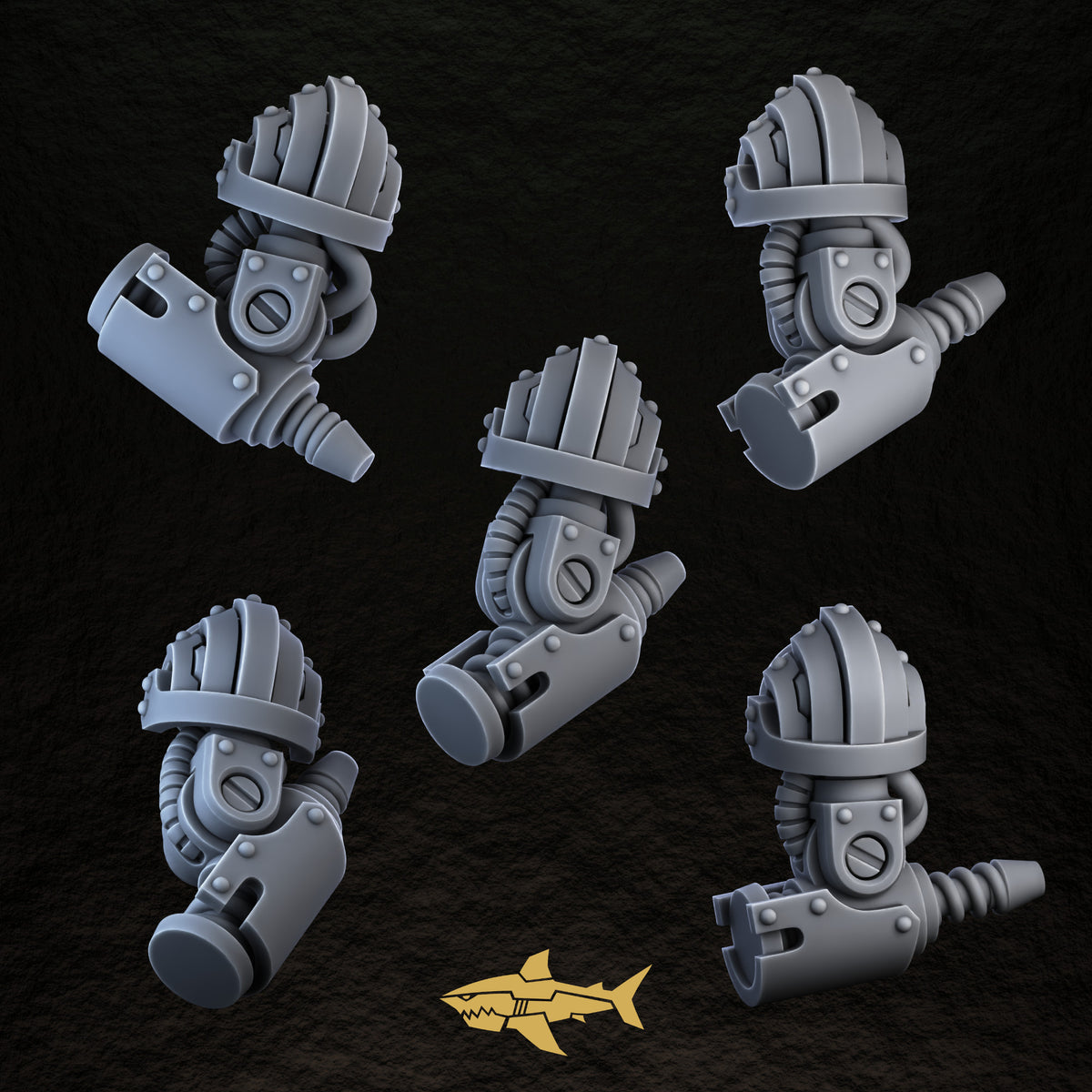 Bionic Legions Mechanical Arms – piston arms with shoulder pads, 32 mm resin sci-fi bits, Sharkass