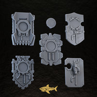 Bionic Legions Rectangular Shields ×5 – back with handles, 32 mm resin sci-fi bits, Sharkass