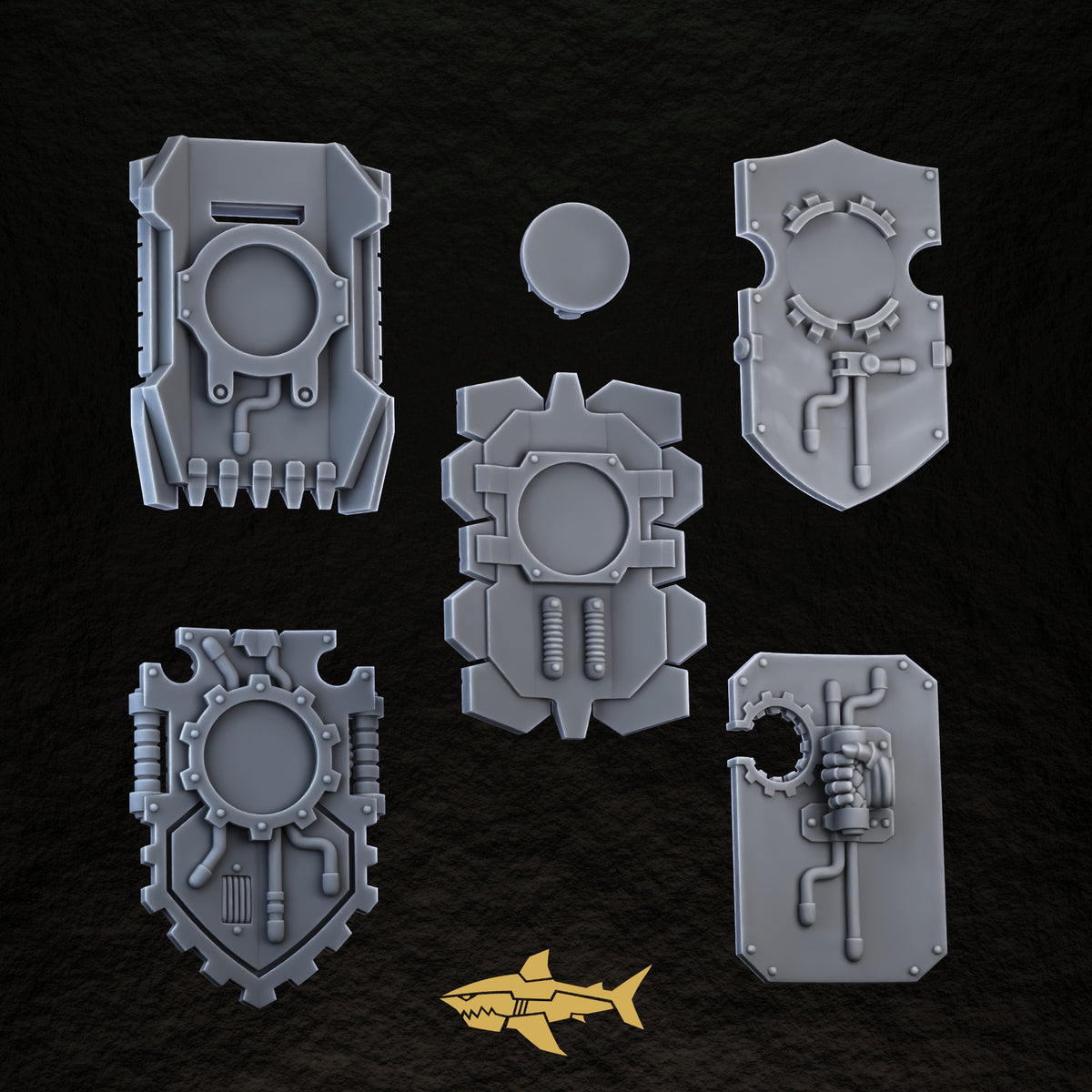 Bionic Legions Rectangular Shields ×5 – back with handles, 32 mm resin sci-fi bits, Sharkass