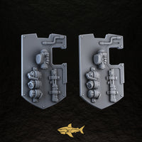 Bionic Legions Rectangular Shields ×5 – neutral shields A and B, back, 32 mm resin sci-fi bits, Sharkass