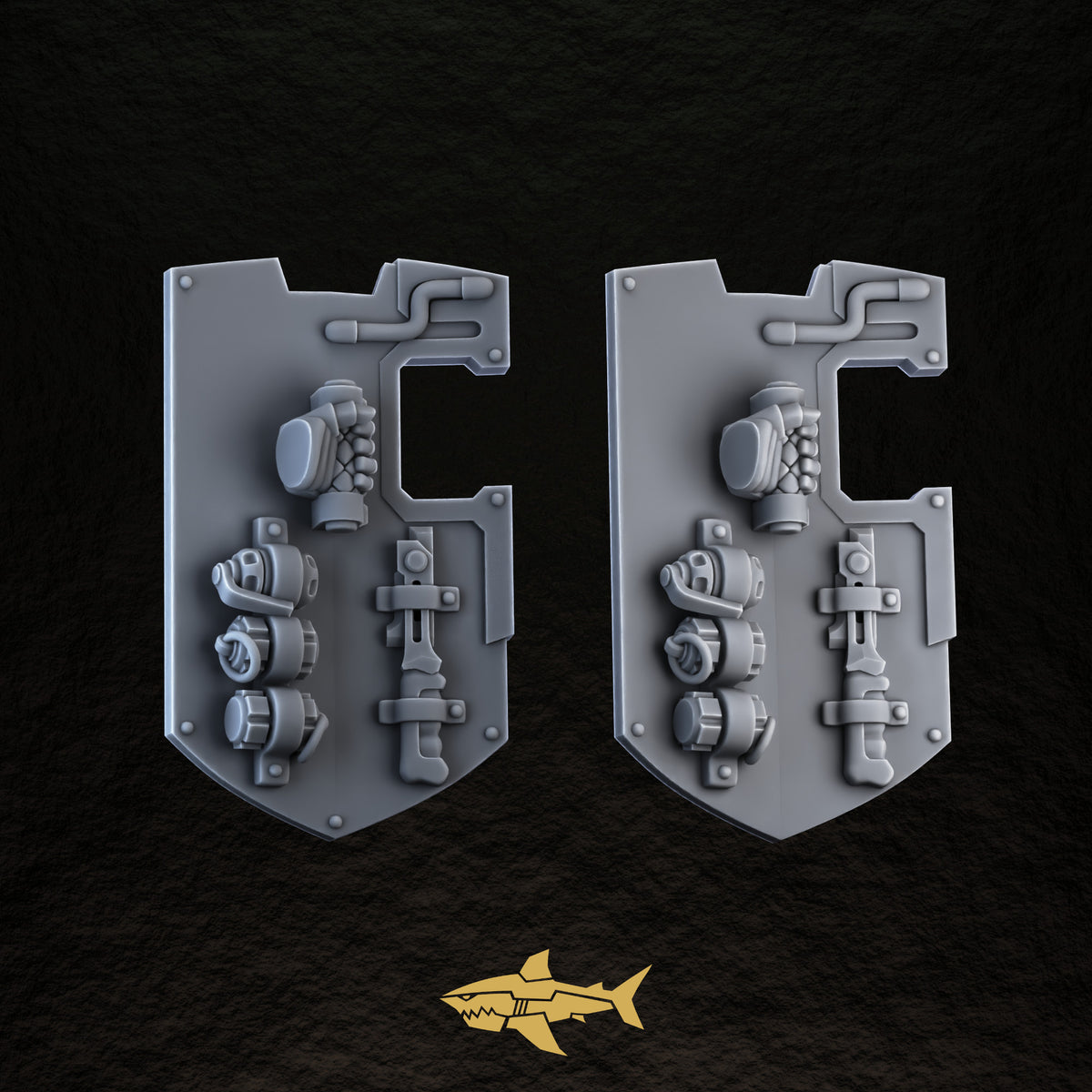 Bionic Legions Rectangular Shields ×5 – neutral shields A and B, back, 32 mm resin sci-fi bits, Sharkass