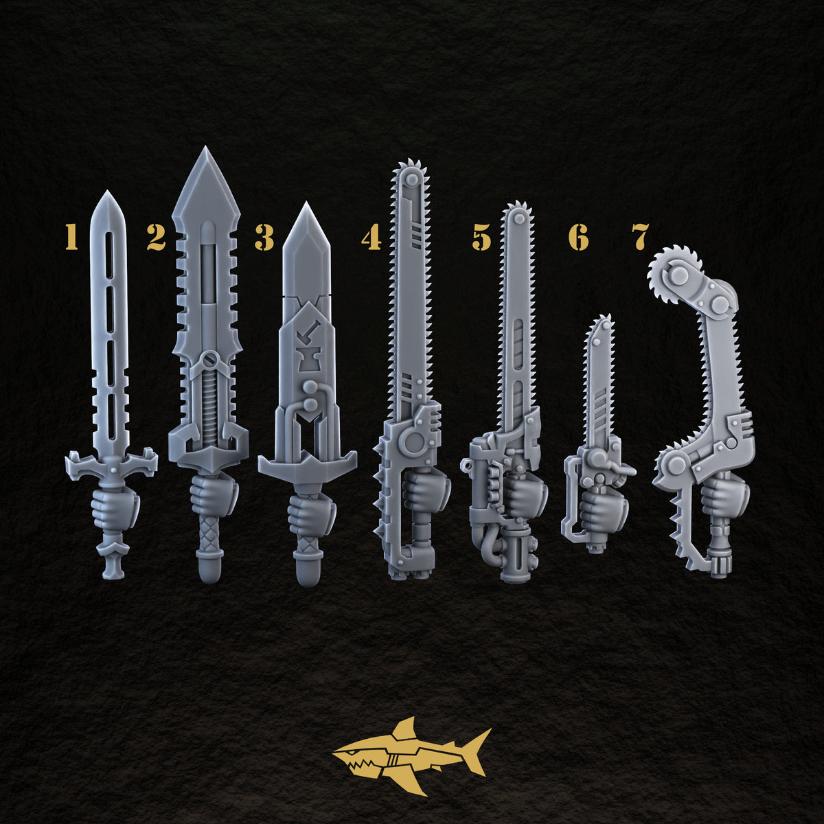 Bionic Legions Swords & Chainswords ×5 – 7 Cybernetic Blades | 32mm