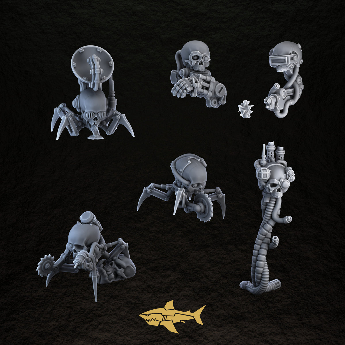 Bionic Legions Cyber-Skull Drones – walking and flying cyber-skull drones, 32 mm resin sci-fi bits, Sharkass