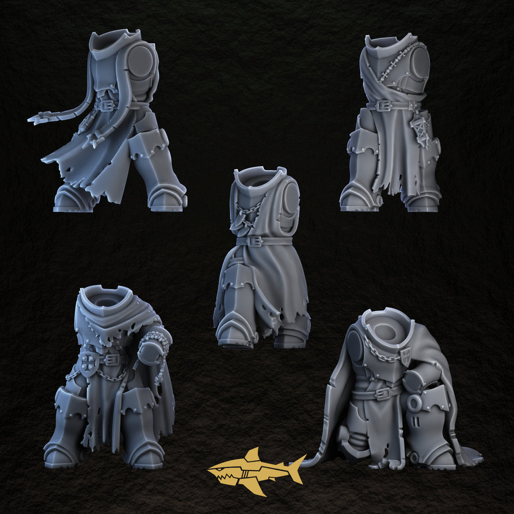 Shadowguard Bodies Set 1 – five 32 mm resin gothic knight bodies 1 to 5, Sharkass