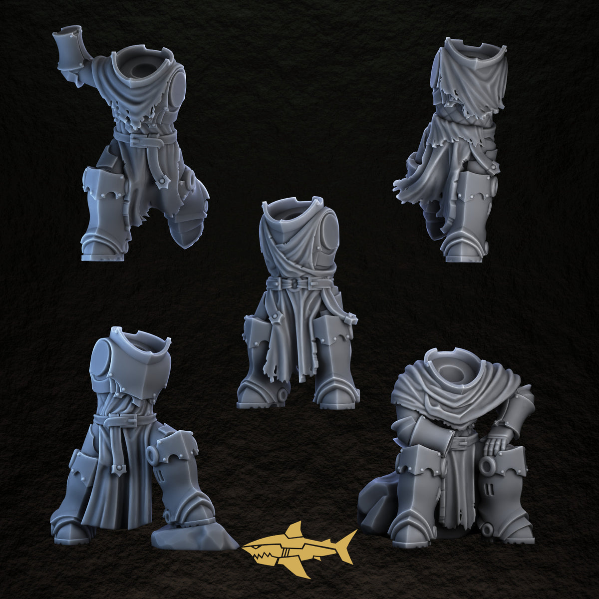 Shadowguard Bodies Set 2 – five 32 mm resin gothic knight bodies 6 to 10, Sharkass