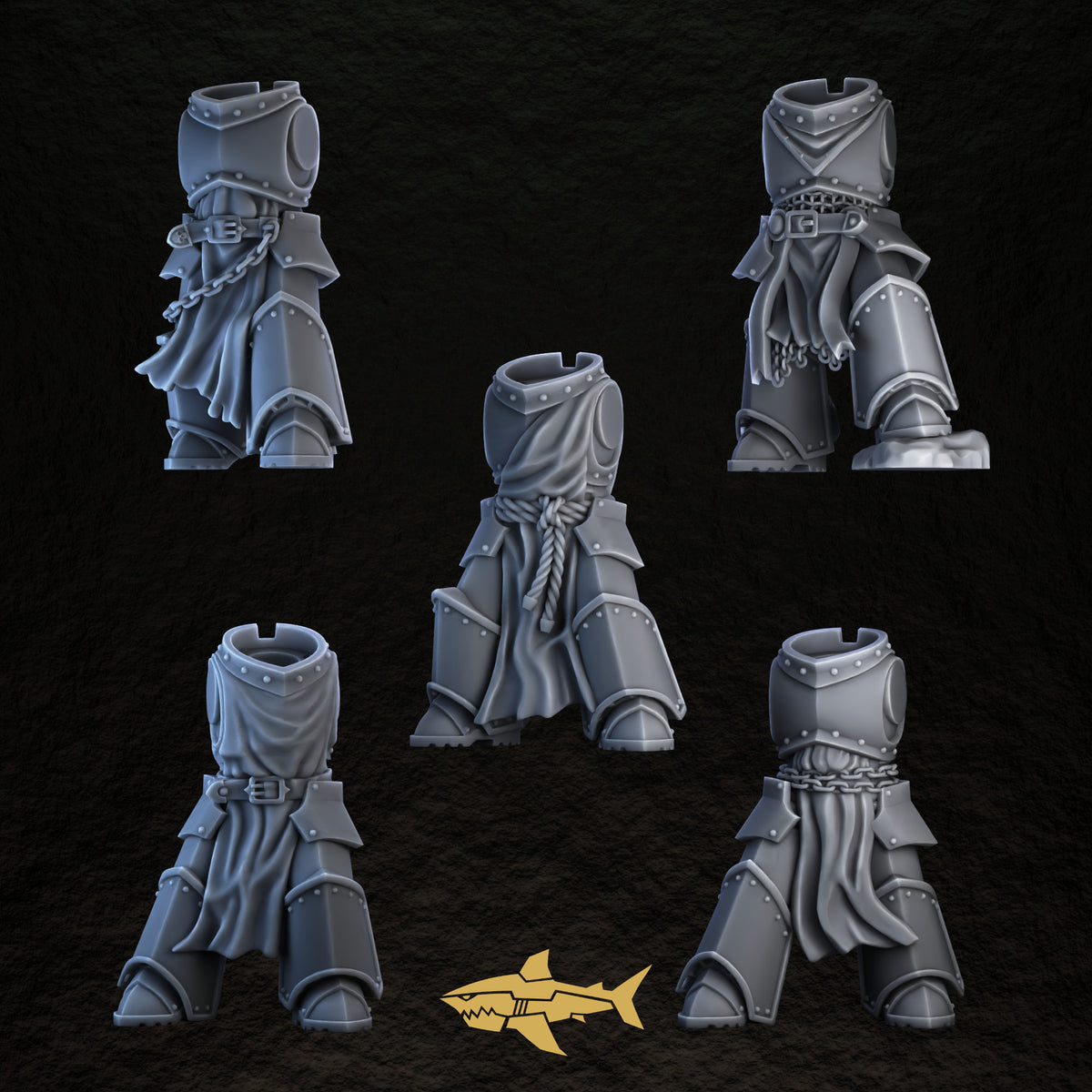 Shadowguard Bodies Set 3 – five 32 mm resin gothic knight bodies 11 to 15, Sharkass