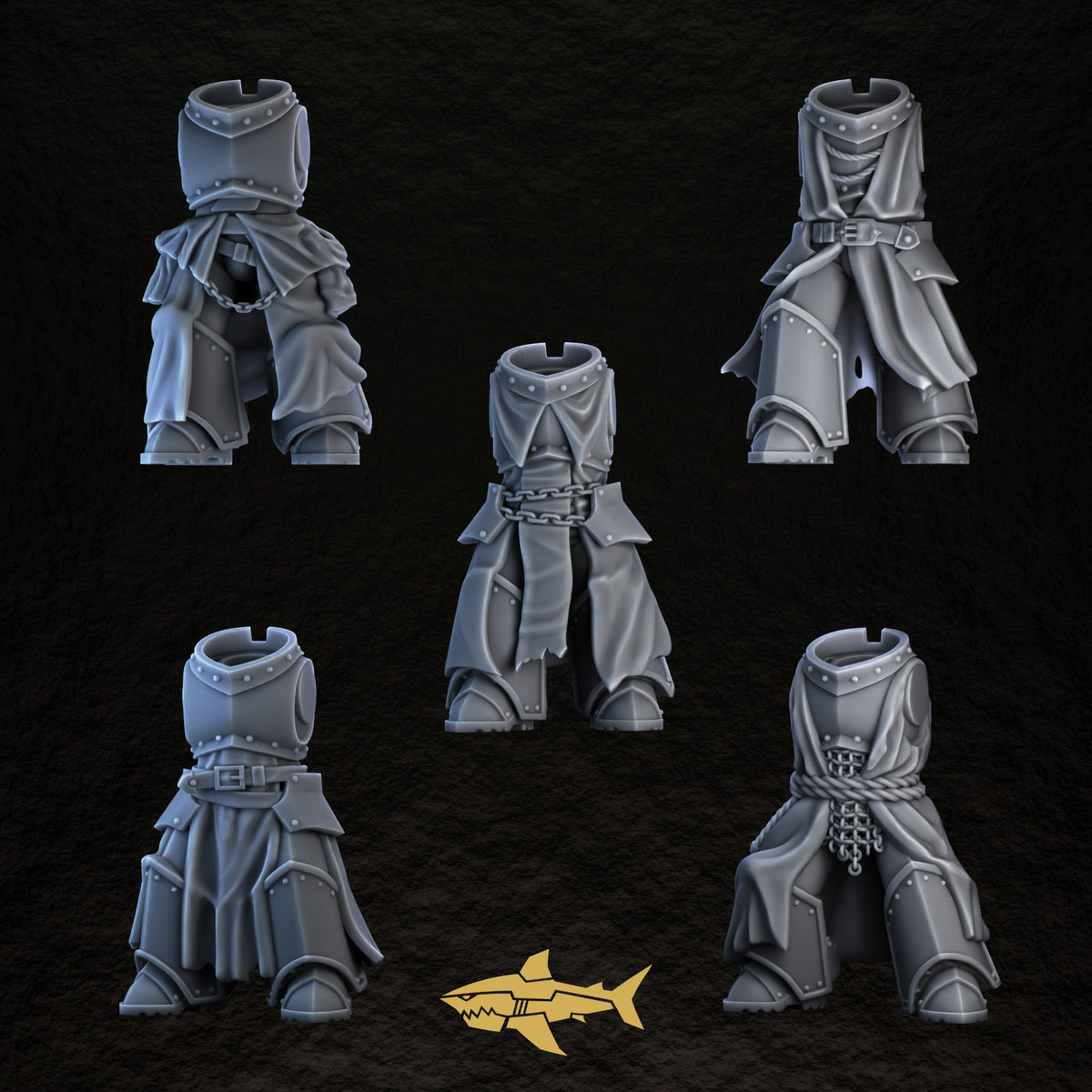 Shadowguard Bodies Set 4 – five 32 mm resin gothic knight bodies 16 to 20, Sharkass