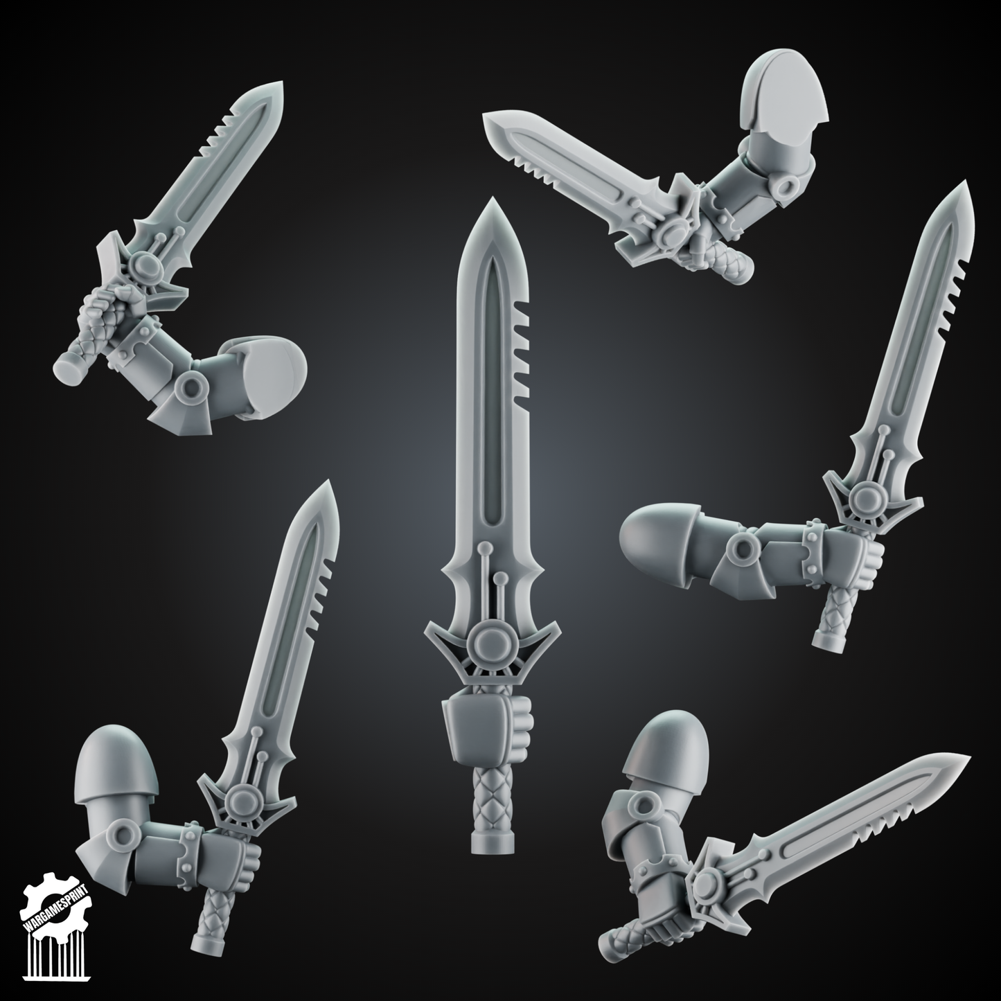 Grimdark Crusader Sword Kit + 5 Dynamic Arms – Heroic 32mm Scale [Supported]