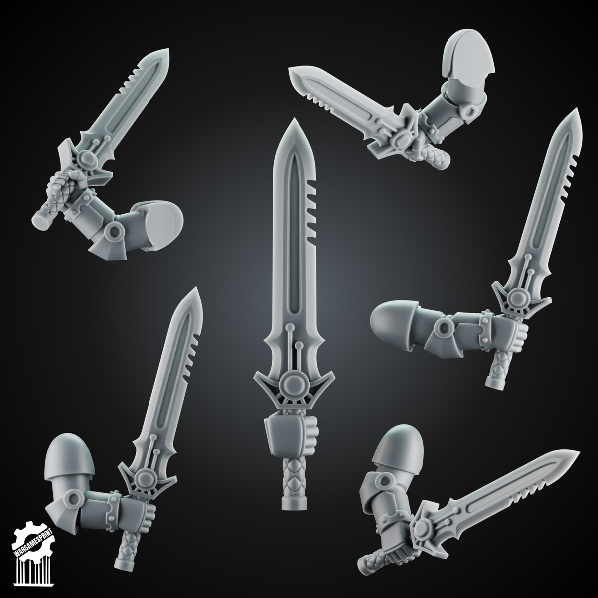 Grimdark Crusader Sword Kit + 5 Dynamic Arms – Heroic 32mm Scale - resin bit - Sharkass