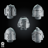 5 Crusader Helmets – SET 4 – Grimdark Knight Heads - resin bit - Sharkass