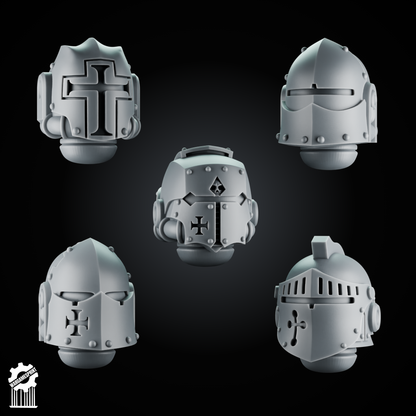 5 Crusader Helmets – SET 4 – Grimdark Knight Heads [Supported]