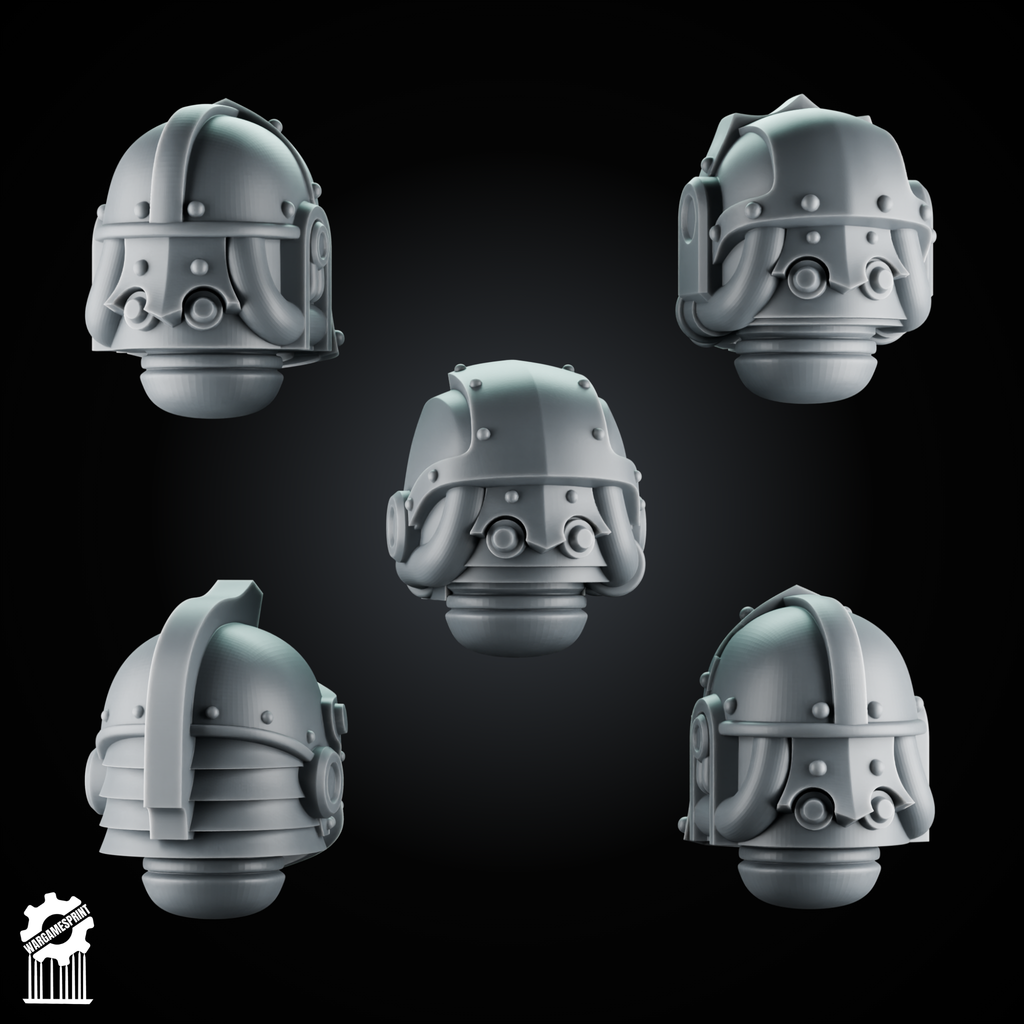 5 Crusader Helmets – SET 4 – Grimdark Knight Heads - resin bit - Sharkass
