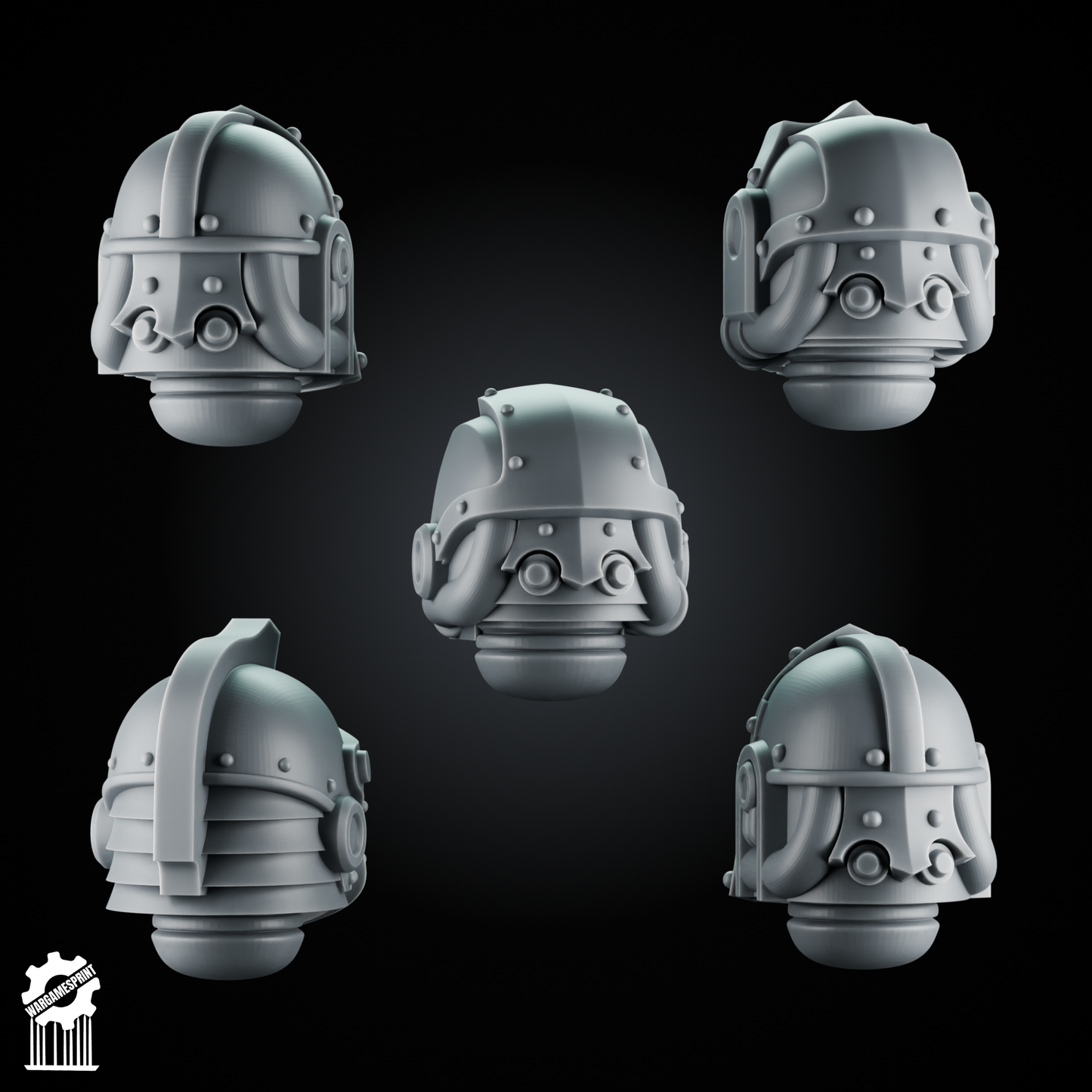 5 Crusader Helmets – SET 4 – Grimdark Knight Heads [Supported]