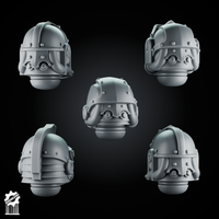 5 Crusader Helmets – SET 4 – Grimdark Knight Heads - resin bit - Sharkass