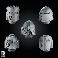 5 Crusader Helmets – SET 5 – Grimdark Knight Heads - resin bit - Sharkass