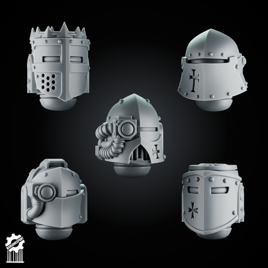 5 Crusader Helmets – SET 5 – Grimdark Knight Heads [Supported]