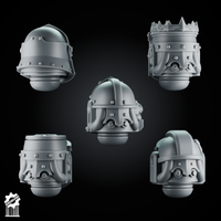 5 Crusader Helmets – SET 5 – Grimdark Knight Heads - resin bit - Sharkass
