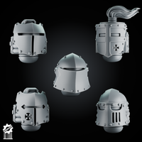 5 Crusader Helmets – SET 6 – Grimdark Knight Heads - resin bit - Sharkass