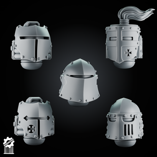 5 Crusader Helmets – SET 6 – Grimdark Knight Heads [Supported]