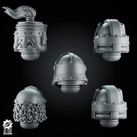5 Crusader Helmets – SET 6 – Grimdark Knight Heads - resin bit - Sharkass