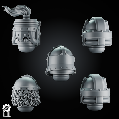 5 Crusader Helmets – SET 6 – Grimdark Knight Heads [Supported]