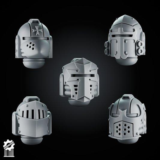 5 Crusader Helmets – SET 7 – Grimdark Knight Heads [Supported]