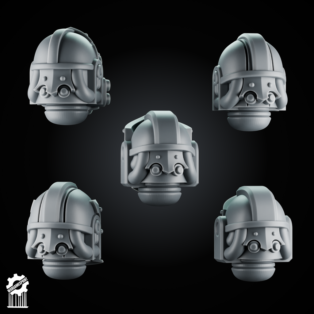 5 Crusader Helmets – SET 7 – Grimdark Knight Heads - resin bit - Sharkass