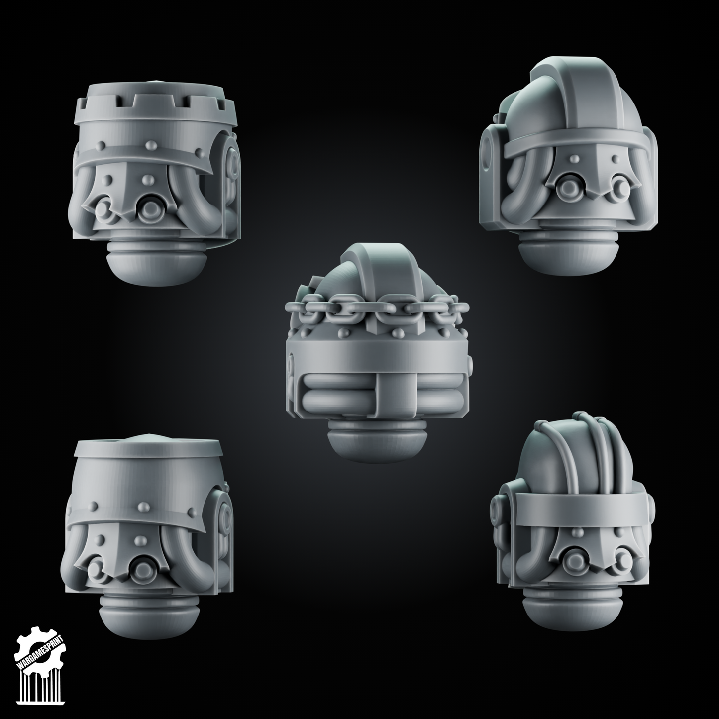 5 Crusader Helmets – SET 8 – Grimdark Knight Heads [Supported]