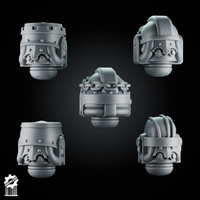 5 Crusader Helmets – SET 8 – Grimdark Knight Heads - resin bit - Sharkass
