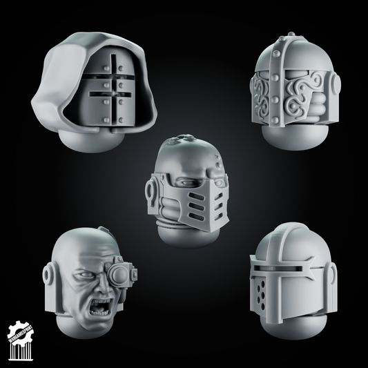5 Crusader Helmets – SET 2 – Grimdark Knight Heads [Supported]