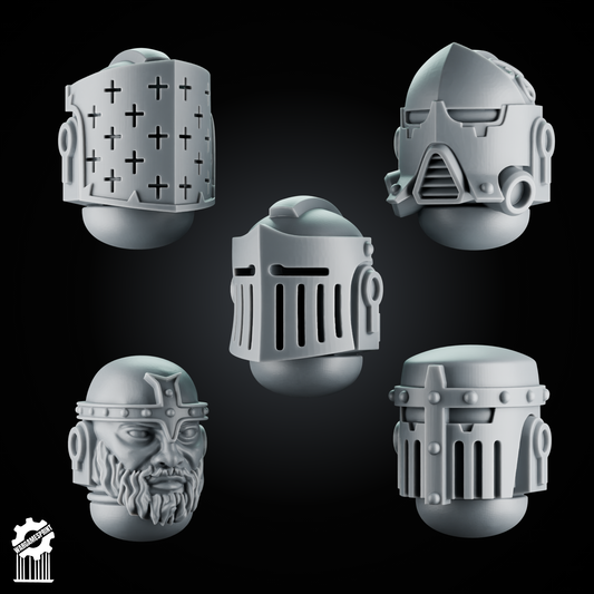5 Crusader Helmets – SET 3 – Grimdark Knight Heads [Supported]