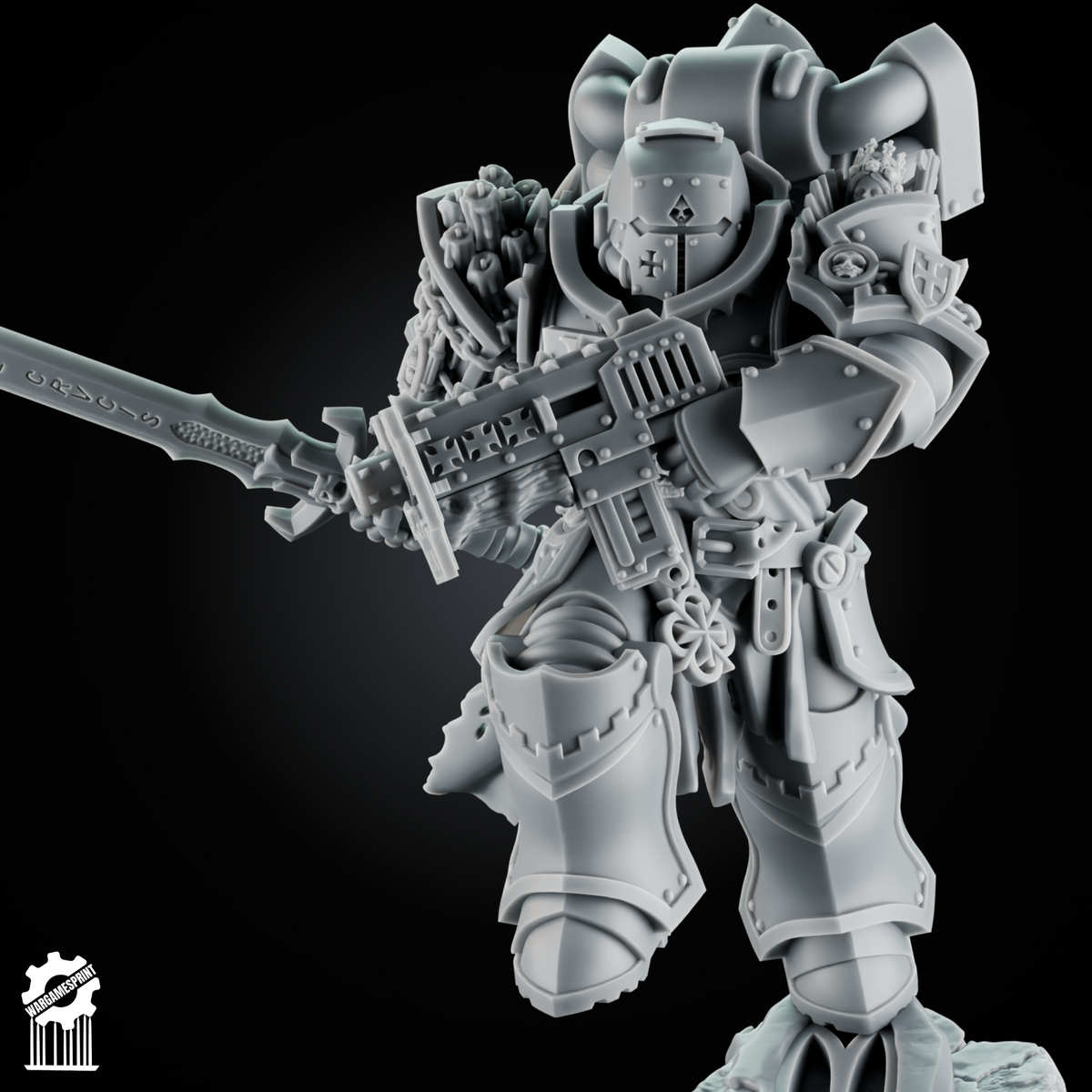 Luceran Veyth — Crusader Hero — Gothic grimdark champion with relic sword and sanctified carbine - resin bit - Sharkass