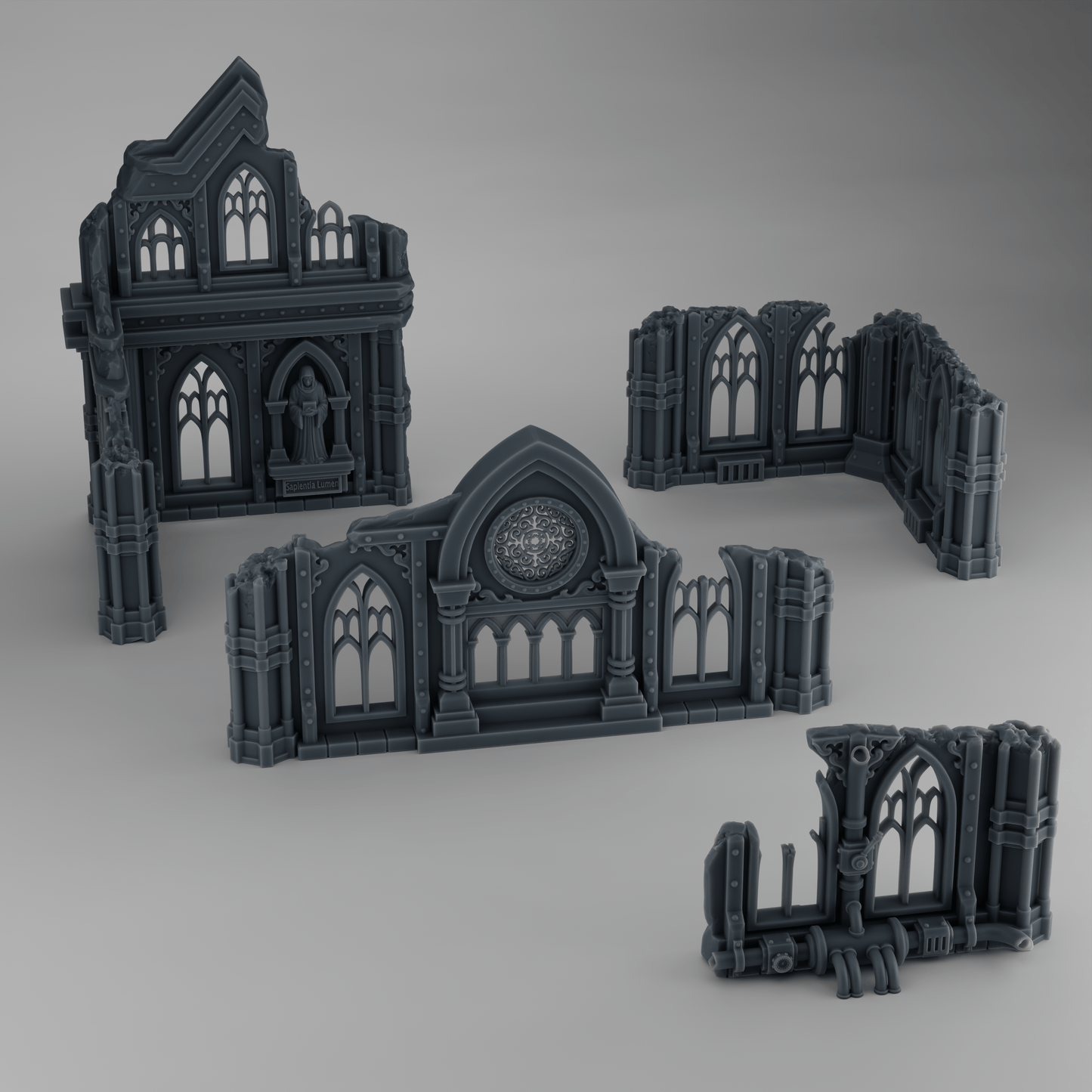 4 church ruin modules Gothic - Wargame Scenery 28mm / 32mm - Grimdark Terrain - Scenery 3D Print Tabletop