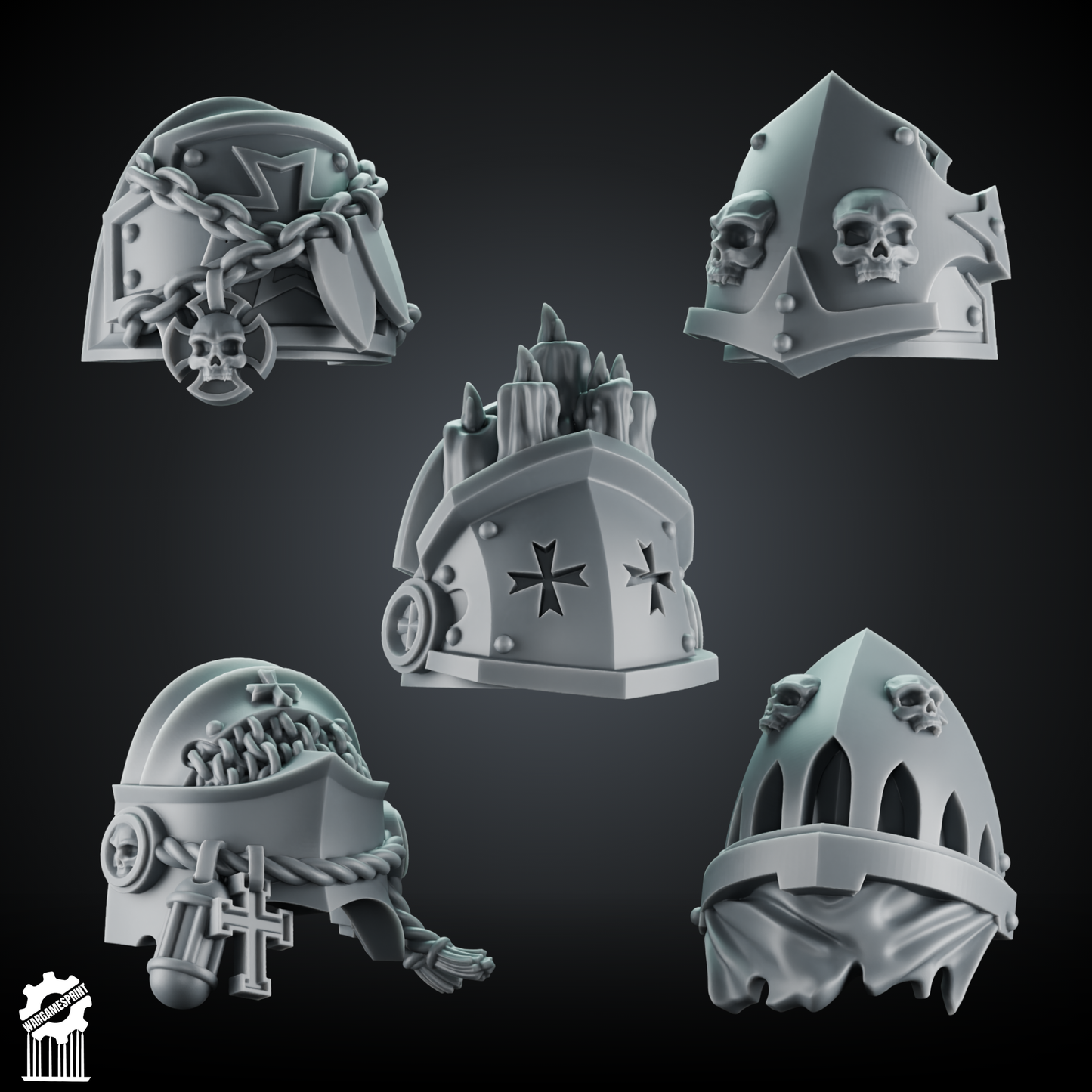 Crusader Shoulder Pad Set 1 – 5 Gothic Pauldrons + Heroic 32mm Scale [Supported]