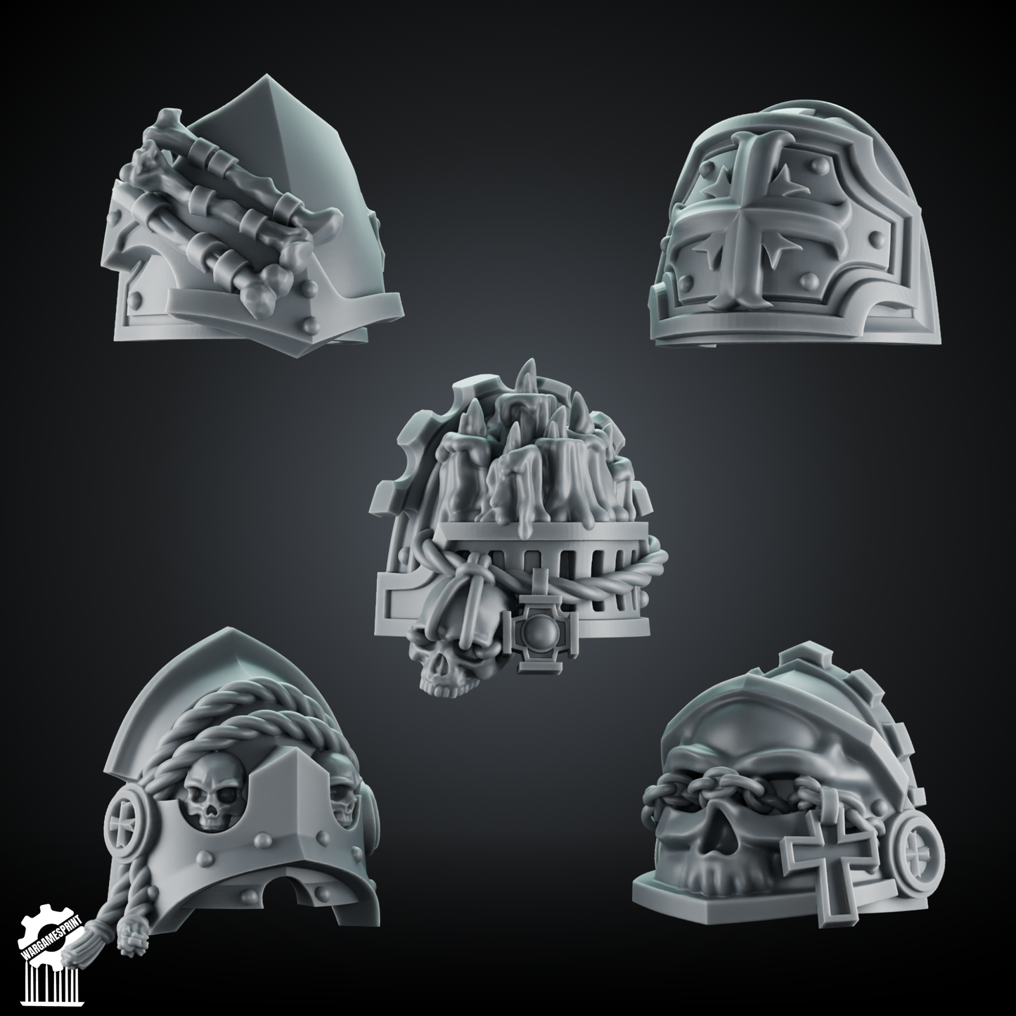 Crusader Shoulder Pad Set 2 – 5 Gothic Pauldrons + Heroic 32mm Scale [Supported]