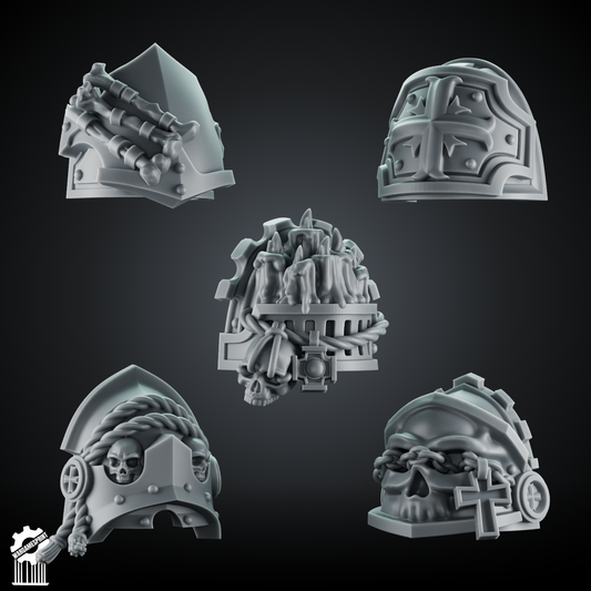 Crusader Shoulder Pad Set 2 – 5 Gothic Pauldrons + Heroic 32mm Scale [Supported]