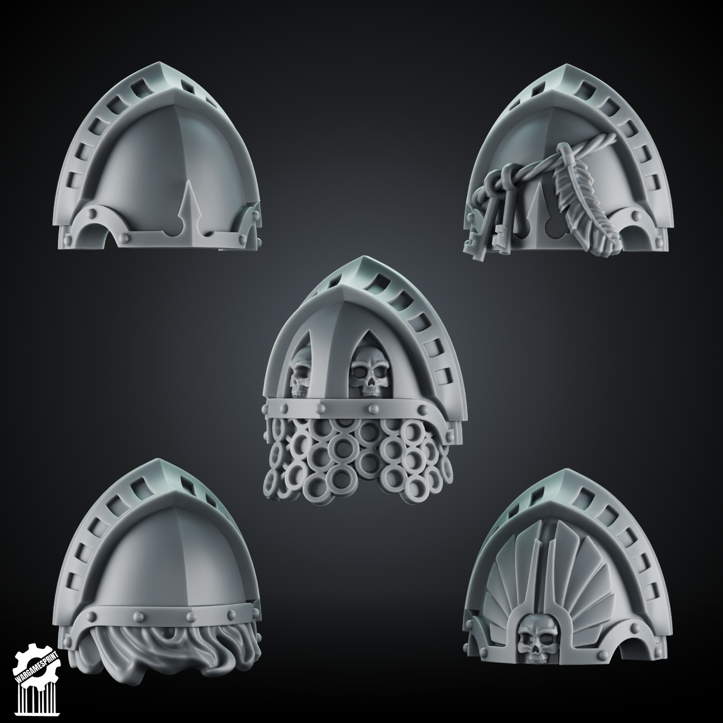 Shadowguard Shoulder Pad Set 2 – 5 Gothic Pauldrons + Heroic 32mm Scale [Supported]
